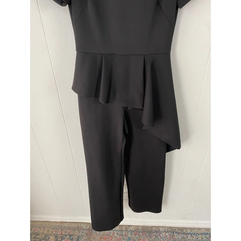 Black Halo Eve Laurel Berman Asymmetrical Peplum Jumpsuit Black Size 6